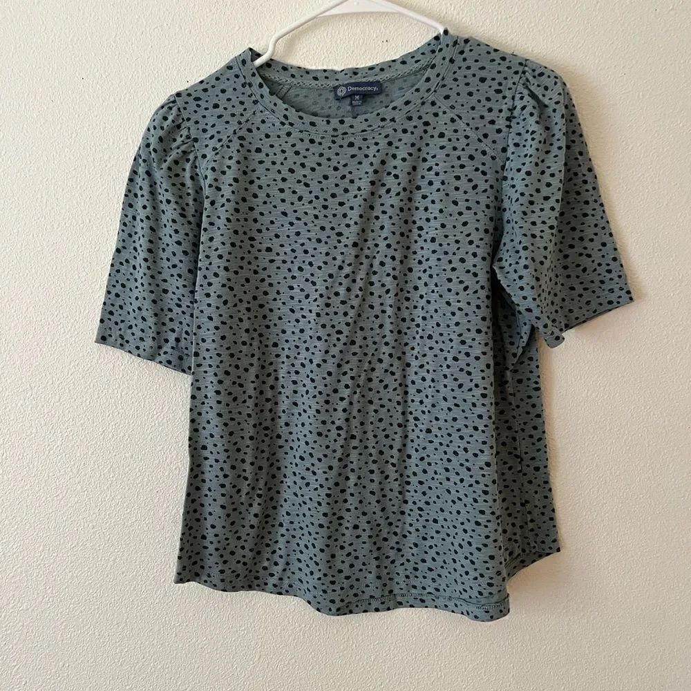 Democracy Shirt Women's Leopard Print Puff Sleeve Blouse M